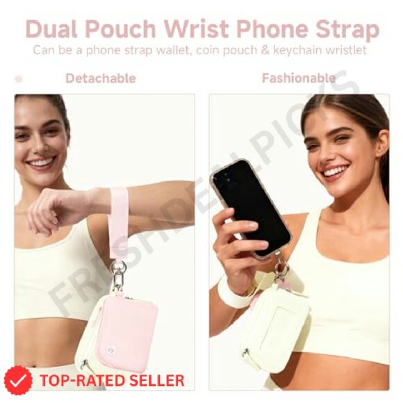 Phone Wrist Strap Dual Pouch Wristlet Wallet RFID ID Window Coin Pouch Keychain - Picture 3 of 8